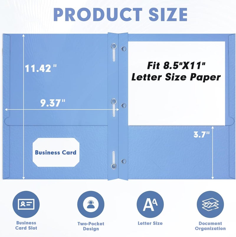 RAZCC Two Pocket Folders, 100 Pack Two Pocket Folders with Prongs, 3 Prong Folders Fit Letter Size Paper, Pocket Paper File Folders for School Office Home Business, Assorted 10 Colors - Image 2